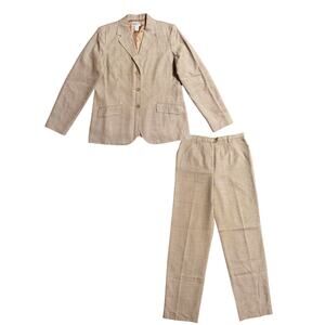 Vintage Pendleton Women's Suit Set Tan 2-Piece Blazer and Pants Wool Silk Preppy